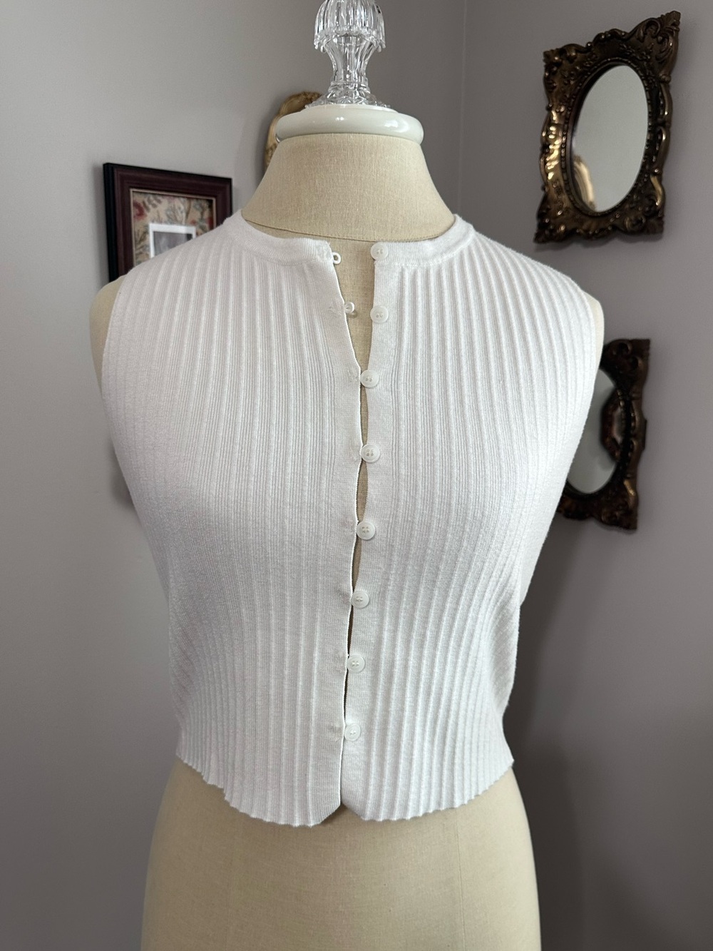 Song of Style White Ribbed Button-Front Crop Tank